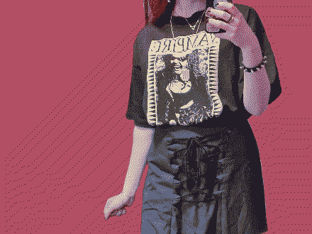 VTM tee paired with handmade skirt